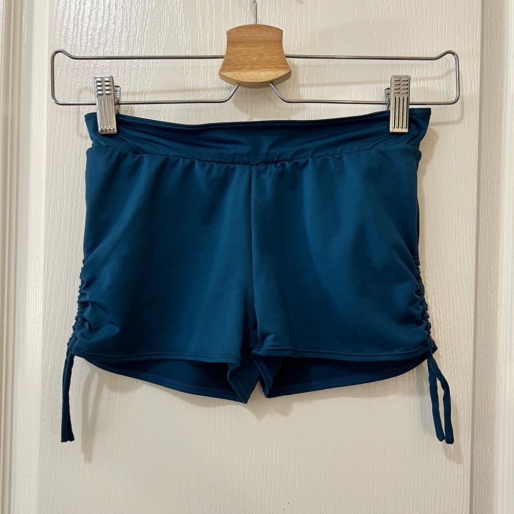 Dance Ballet Teal Side Tie Ruched Mini Shorts Women Teen or Girl Small